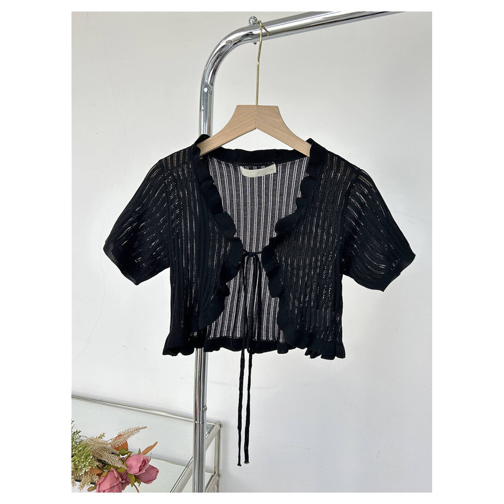 Gakki เสื้อคาร์ดิแกนคลุมไหล่กันแสงกันแดดแขนสั้นผู้หญิงผ้าตัวสั้นขนาดเล็ก ผ้านิ่มใส่สบาย ฟรีไซส์ พร้อมส่ง 2101#