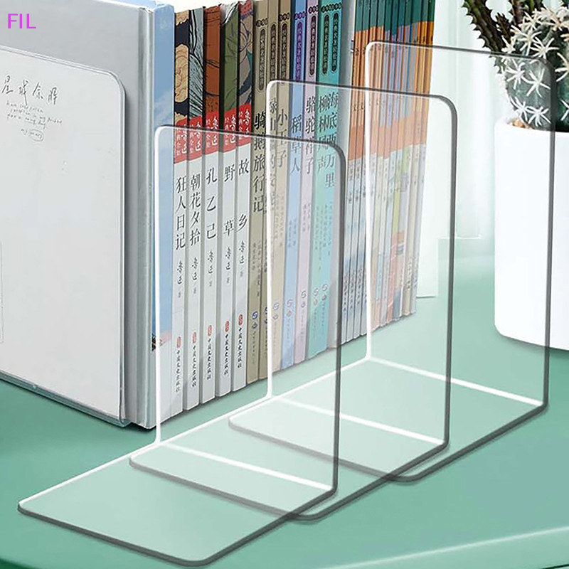 Fil 1PC อะคริลิคโปร่งใส Bookends ขาตั้งชั้นวางหนังสือเดสก์ท็อปตกแต่ง Rack Bookend ผู้ถือหนังสือโรงเรียนเครื่องเขียน OP