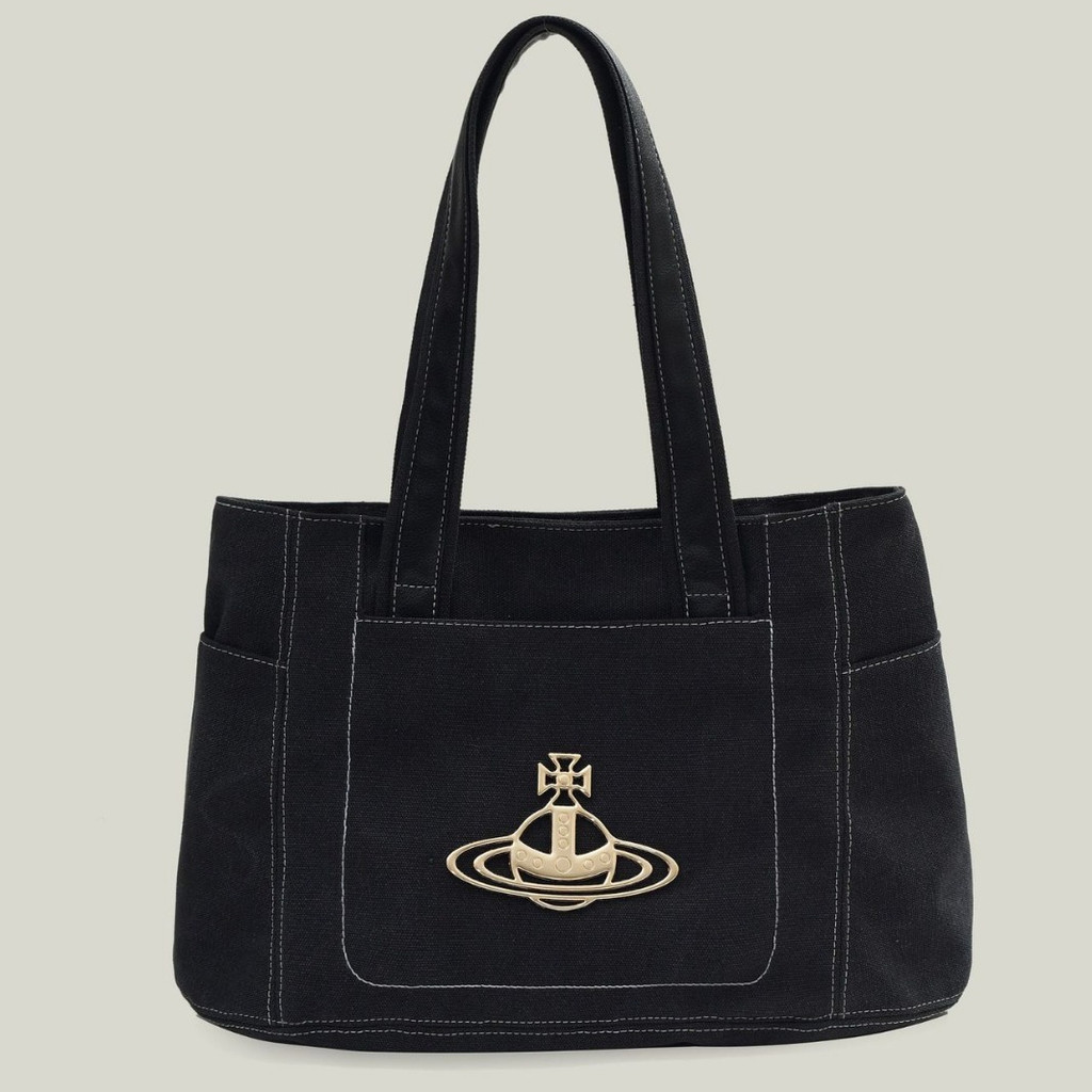 Vivienne Westwood Retro Tote Bag New Saturn Bag Student Class Canvas Bag Commuting Large Capacity Shoulder Handbag