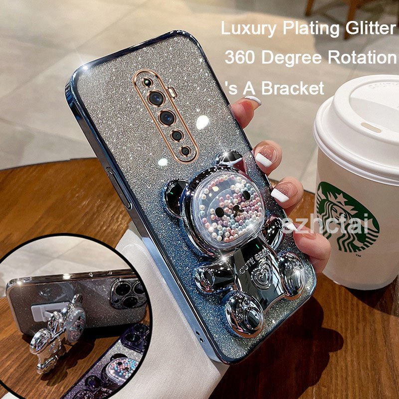 เคส oppo reno 2z reno2 f reno 2 แฟชั่นแฟลชชุบโทรศัพท์กรณีสำหรับ กรณีโปร่งใสที่มีวงเล็บหมุน 360 องศา เคสโทรศัพท์ oppo reno 2z reno2 f reno 2