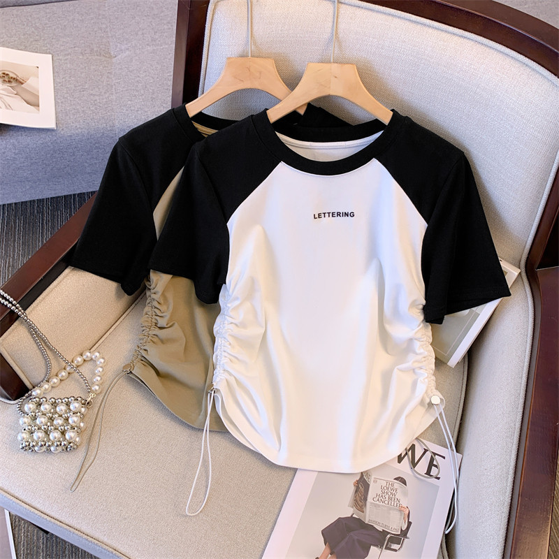 Solovely สไตล์เกาหลี เสื้อผู้หญิง พิมพ์ลาย แขนสั้น คอกลม เสื้อยืด