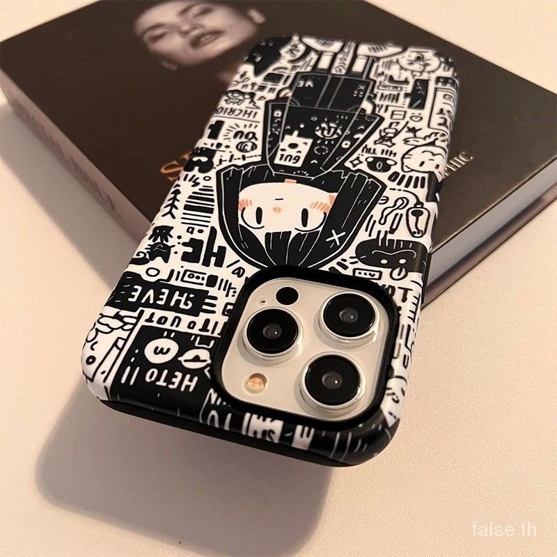 ที่ไม่ซ้ํากันสนุกอินเทรนด์เย็นสีดําสีขาวกราฟฟิตีสาวเคสโทรศัพท์iphoneเหมาะสําหรับiphone 15 14 Pro Max 15 PlusกันกระแทกXR 8 Plusเคสซิลิโคน7 Plus XS Max 12 13 Pro Max 11กันกระแทกADUM