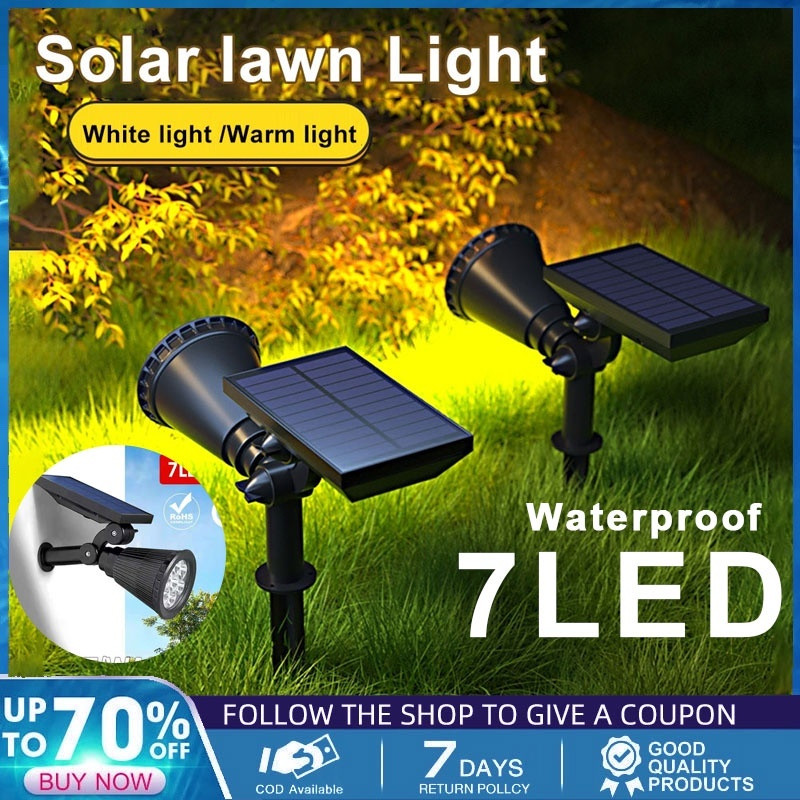 Solar LED โคมไฟปักดิน/ติดผนังโซล่าเซลล์ แสงขาว/เหลือง IP67กันน้ำ กันฝุ่น โคมไฟสนาม โคมไฟติดผนัง ส่องต้นไม้และสวน