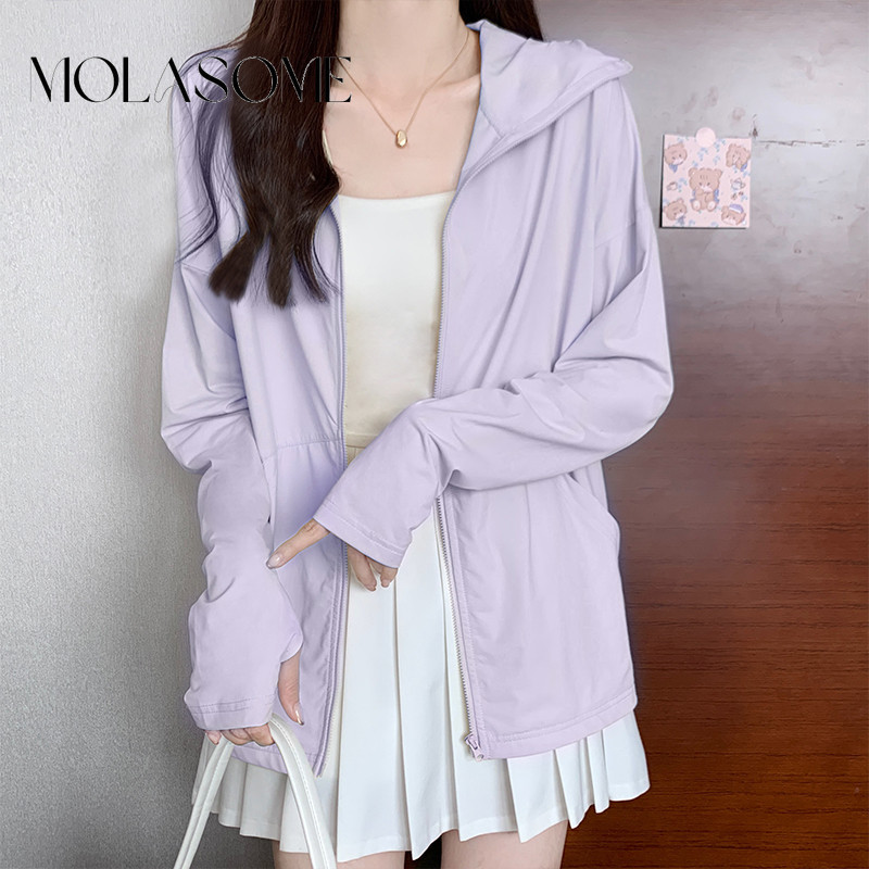 Molasome ผู ้ หญิง 2024 ใหม ่ แฟชั ่ นสีทึบแขนยาวครีมกันแดดหลวม Hooded คาร ์ ดิแกน