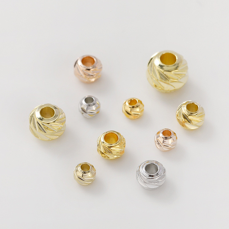 14k Gold แนวนอนตัดรอบลูกปัด Spacer ลูกปัดหลวม diy Handmade สร้อยข้อมือสร้อยคอลูกปัดเครื่องประดับวัสดุอุปกรณ์เสริม