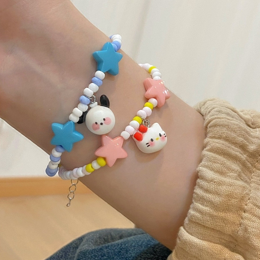 สร้อยข้อมือแบบปรับได้สไตล์ใหม่สําหรับผู้หญิง เคที แมว, ปาชา และสร้อยข้อมือลูกปัดข้าวสุนัขสําหรับคู่รัก, แฟนของขวัญ, เครื่องประดับรับปริญญานัก