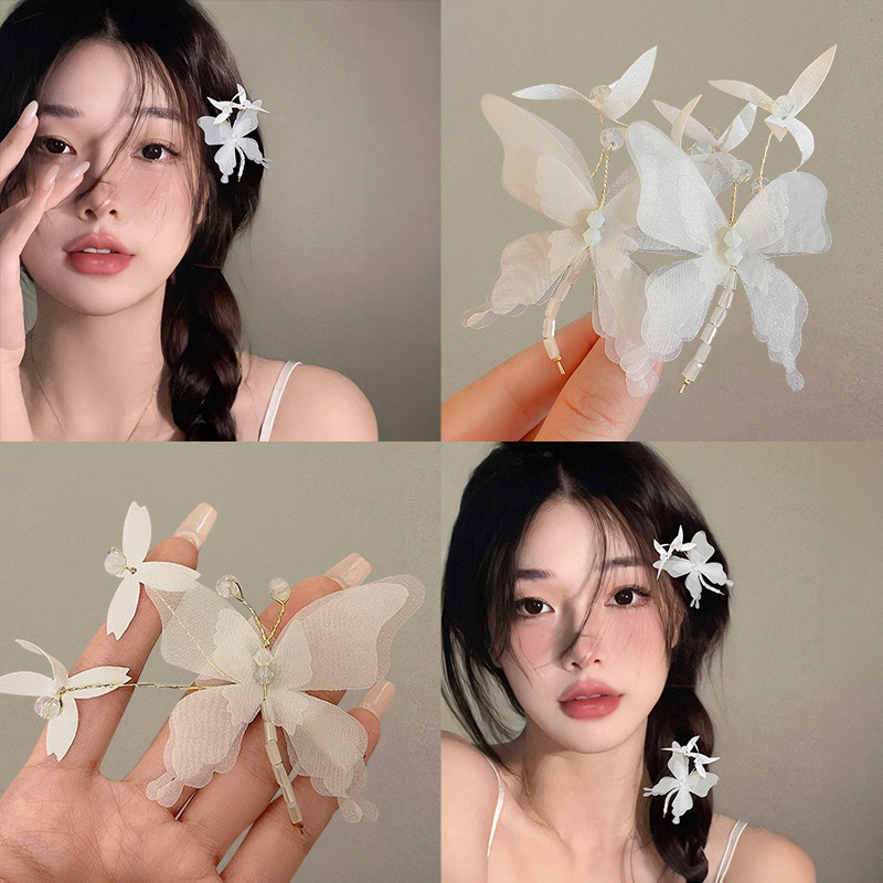 ผีเสื้อ Hairpin ผู้หญิง 2024 ใหม่ High-end Fringe ด้านข้างคลิป Super Fairy เจ้าหญิงเกาหลี Headwear
