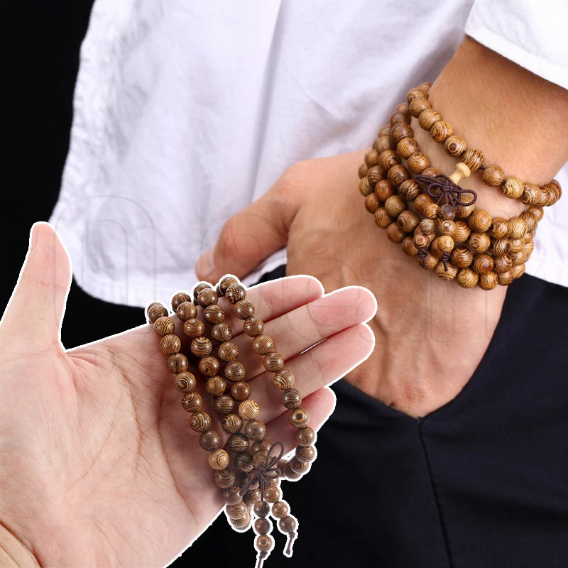 108 ไม้พระพุทธรูปสร้อยข้อมือลูกปัด- เวนจ์ สวดมนต์ไม้ลูกปัดทิเบตสร้อยข้อมือ-ผู้ชายผู้หญิงพุทธกําไล-สไตล์จีนไม้จันทน์เครื