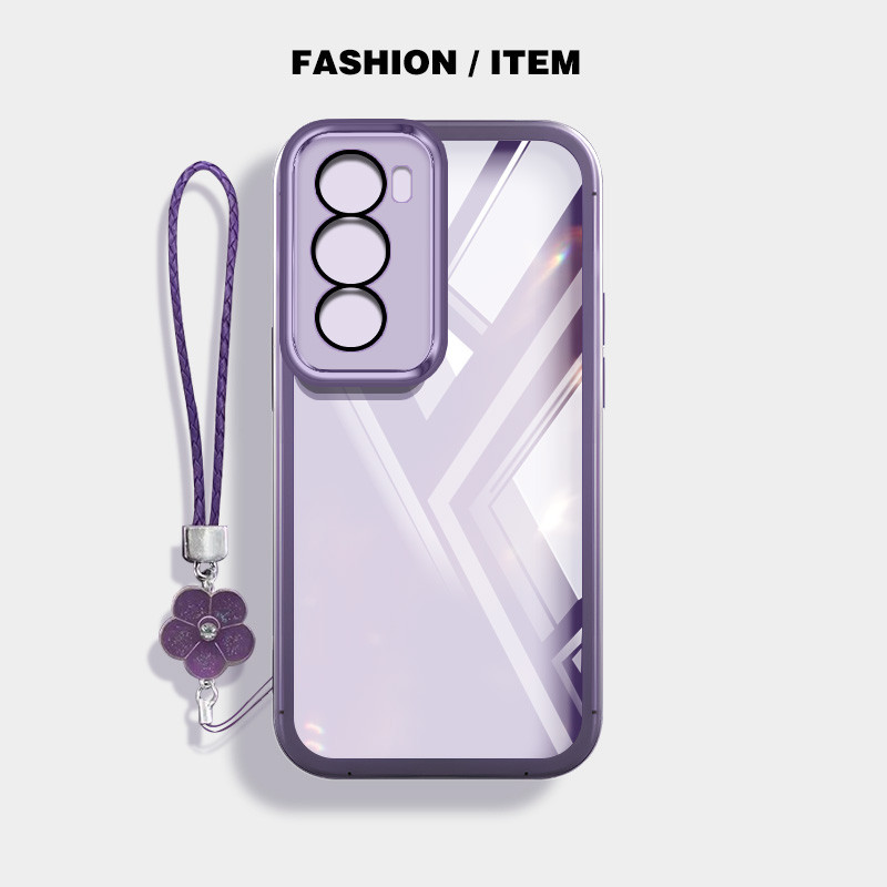 ปลอกoppo Reno 12 5G Reno12 F Reno12 Pro 5G 12Fโปร่งใสซิลิโคนกันกระแทกเคสโทรศัพท์แบบนุ่มพร้อมเชือกแขวนดอกไม้