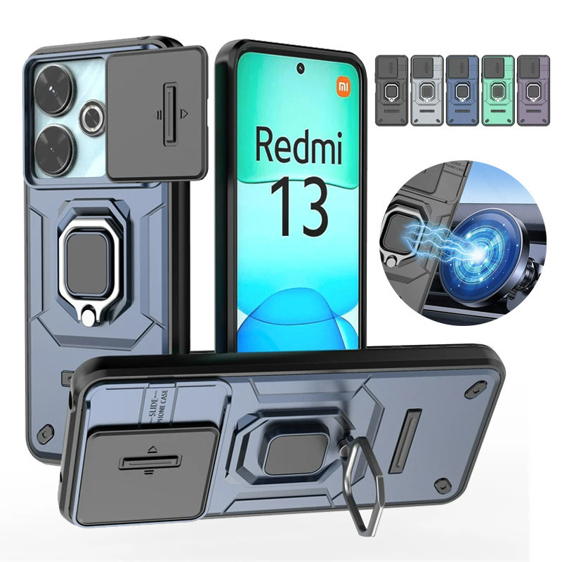 ปลอกสําหรับredmi 13 4G 13C 5G 2024 เคสโทรศัพท์กันกระแทกเกราะสไลด์กล้องเลนส์ป้องกันแหวนสําหรับRedmi13 Redmi13Cกลับกรณี