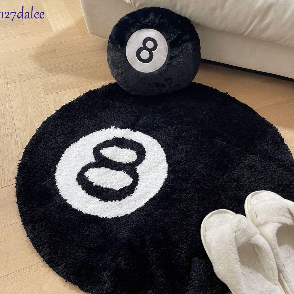 DALEE 8 Ball พรม, รอบกันลื่น 8 Ball Rug, Creative Plush Soft Black 8 Ball Mat Hoom Decor