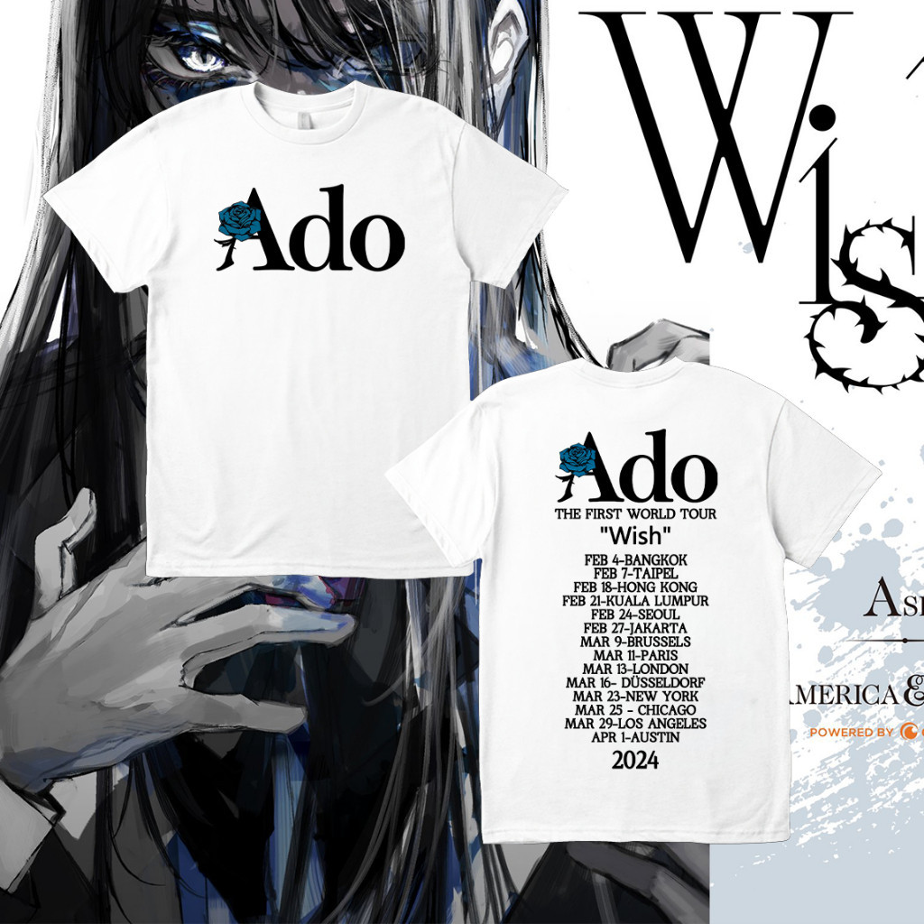 🙌✨ADO Wish 2024 Ado Wish World Tour  Uta One Piece เพลงสีแดงอะนิเมะมังงะเสื ้ อยืดชุดเชิญญี ่ ปุ ่ น