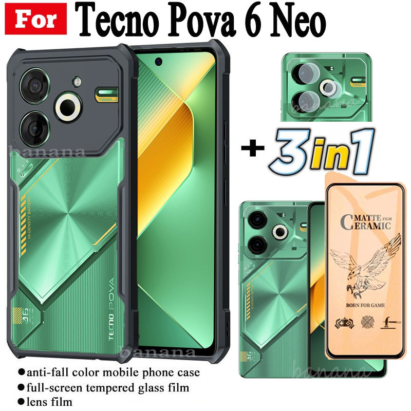 3 in 1 Tecno Pova 6 Neo เคสโทรศัพท์กันกระแทกสําหรับ Tecno Pova 6 Pro Pova 5 Pro เซรามิค Frosted Film