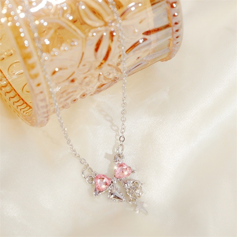 ร้านไทย ส่งเร็ว ✨ สร้อยคอ โซ่ จี้โบว์สแตนเลส ไม่ลอกไม่ดำ สีชมพู ประดับเพชร คริสตัล สไตล์เกาหลี สําหรับผู้หญิง ST18 - รูปที่ 7