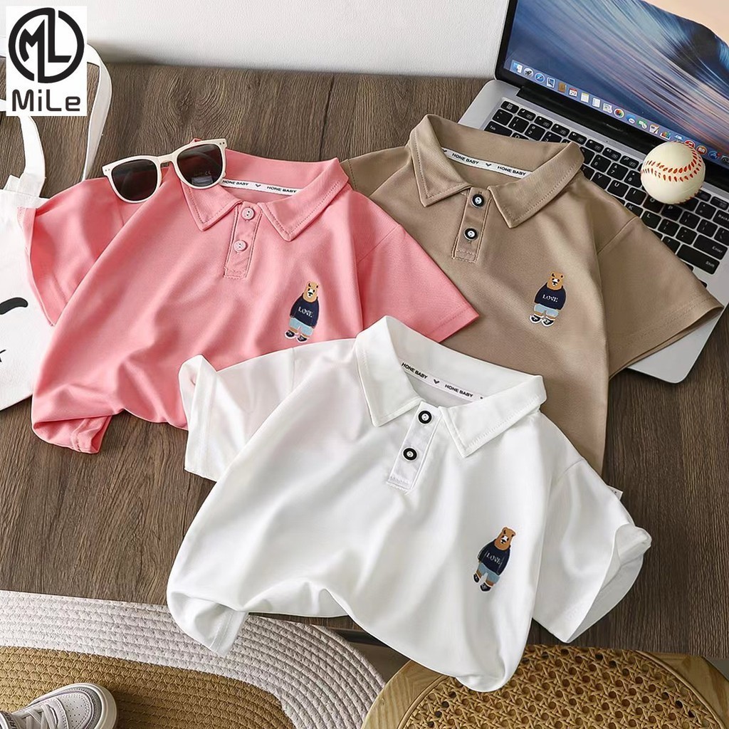 [ML] 80-160 ซม.เสื้อโปโลเด็กฤดูร้อนสไตล์ใหม่เด็กแขนสั้นชายหญิงทารก All-Match ครึ่งแขนพิมพ์หมี T-