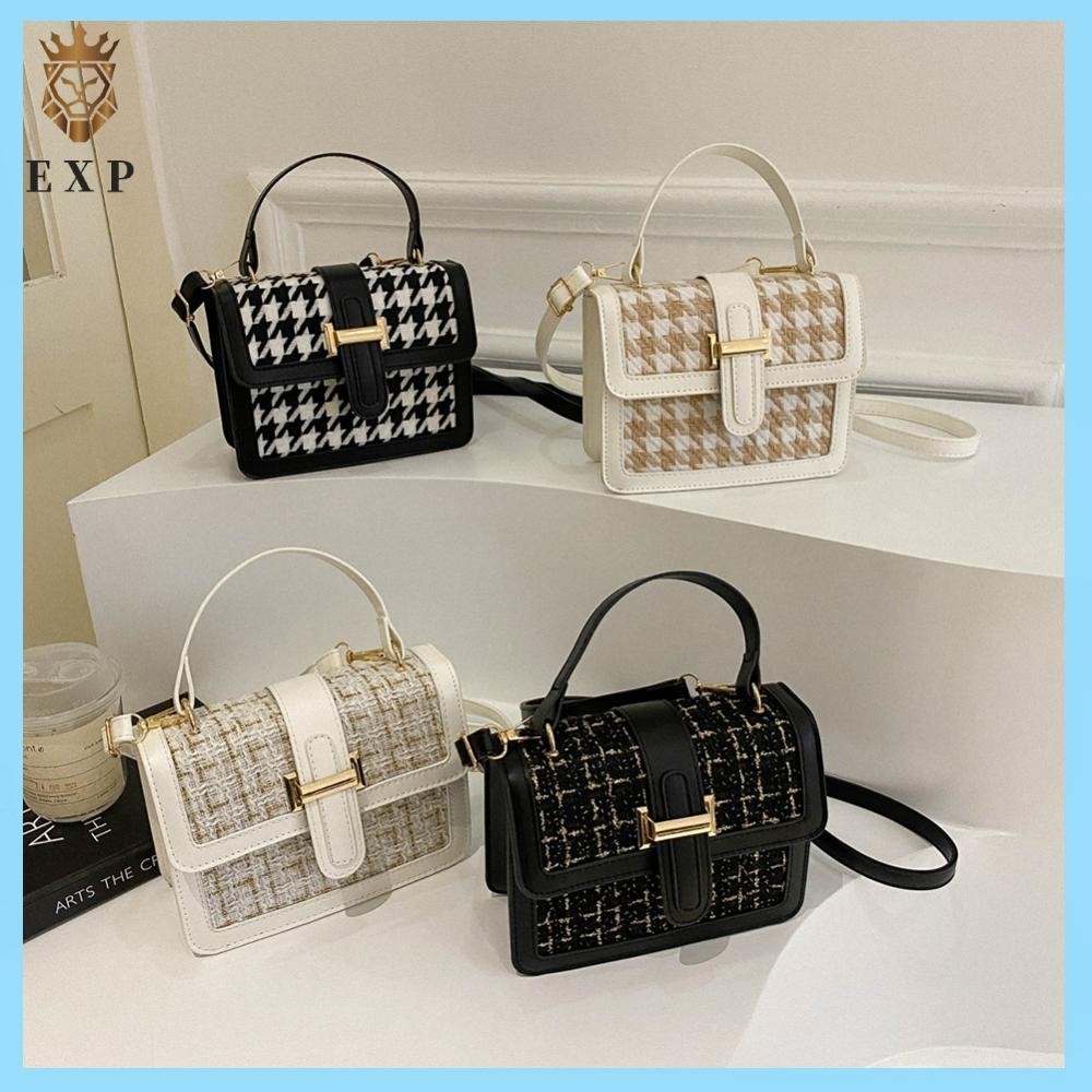 [explosion1.th] Women PU Leather Classic Plaid Bag Flap Top Hand Bag Shoulder Bag for Shopping