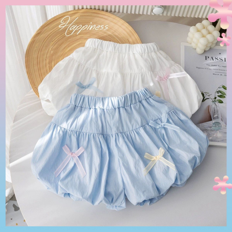 Little Girl Summer Shorts Korean Style Fresh Solid Color Bow Bud-Shaped Pants Baby Girl Summer Sweet All-Matching Hot Pants