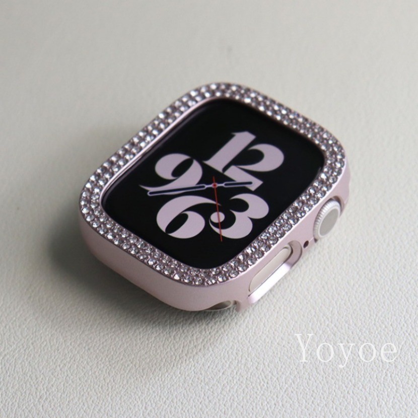 เพชรป้องกันกรณีสําหรับ Apple Watch Ultra 2 49 มม.42 มม.41 มม.45 มม.PC Original สีชมพูสําหรับ iWatch Series 9 8 7 6 5 4 3 SE 40 มม.44 มม.38 มม.กรอบ
