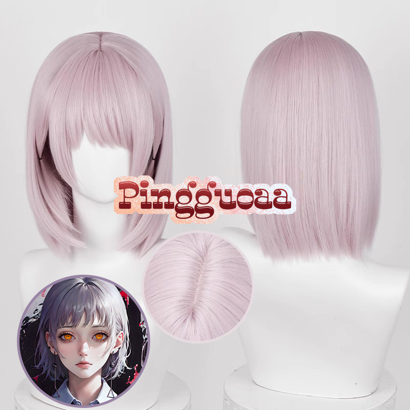 【Manmei】Chainsaw Man Kiga Cosplay Wig 34cm Gray Pink Heat Resistant Synthetic Hair