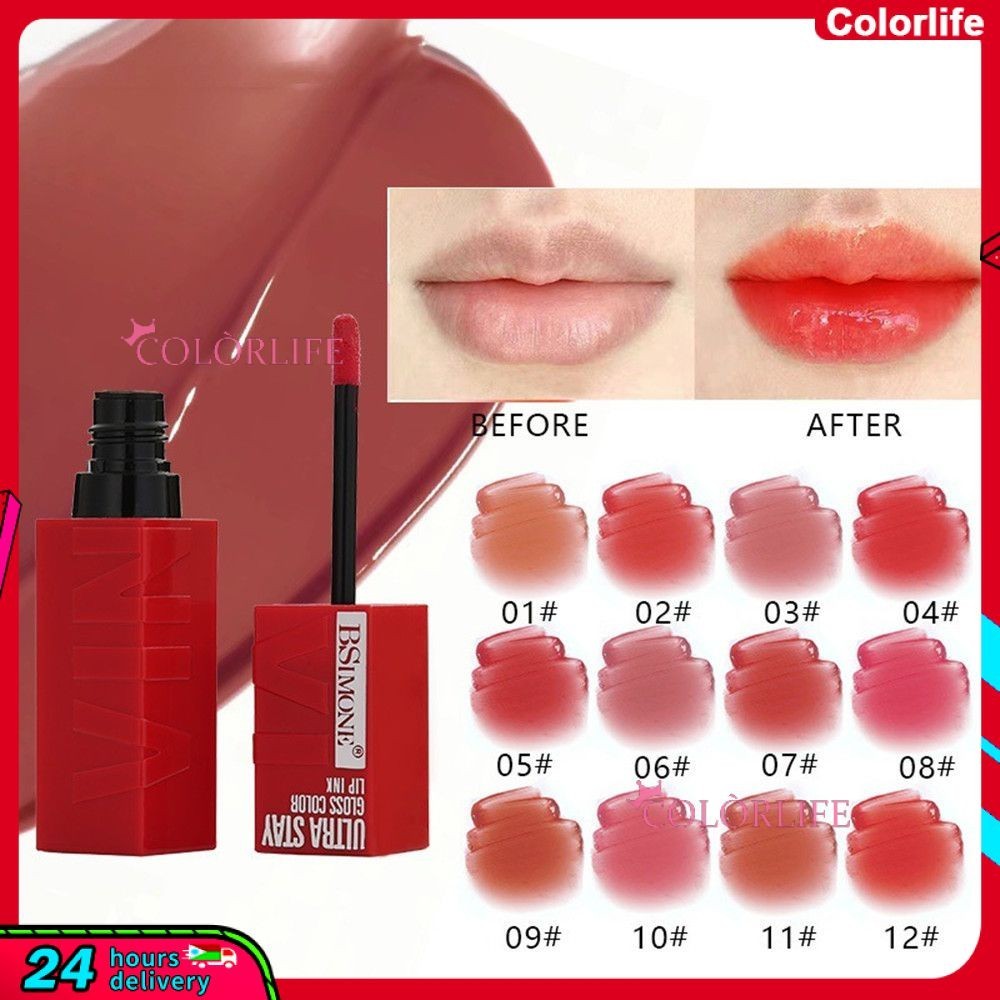 Bsimone 12 สี Hydrating Mirror Lip Glaze Moisturizing Lip Honey White Square Tube ลิปสติก