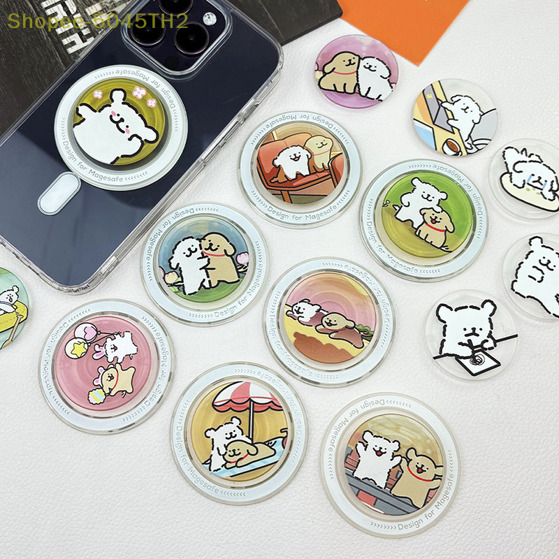 HOT-th เกาหลีน่ารักการ์ตูนหมีกระต่าย Puppy Cat สําหรับโทรศัพท์แม่เหล็ก Griptok Grip Tok ขาตั้งสําหรับ IPhone สําหรับ Magsafe Braceket ขาตั้งแหวน (th)