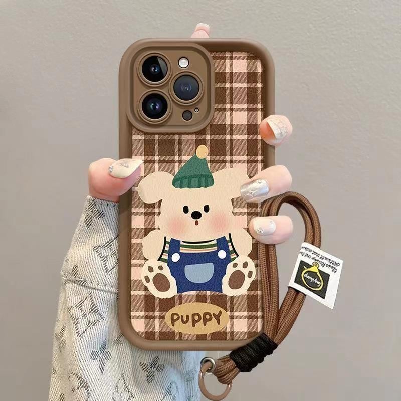 Iphone น่ารักการ์ตูนลายสก๊อตหมวกสีเขียวสุนัขแฟชั่นสร้างสรรค์รวมทุกอย่างป้องกันการล่มสลายสําหรับ 7 7plus 8 8plus Xs Xr 11 12 13 14 15 Pro Plus Promax