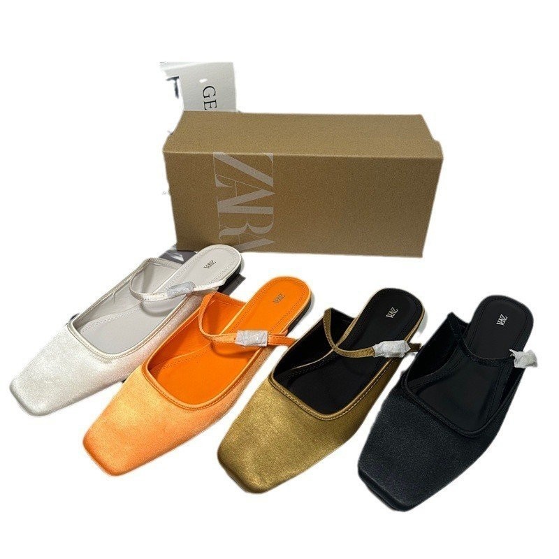 Za2024 สไตล์ใหม่ฤดูร้อนสแควร์ Toe Back Strap รองเท้าแตะแบนผู้หญิงแฟชั่นแฟชั่น All-Match สวมใส่ด้านนอกการค้าต่างประเทศรองเท้าผู้หญิง