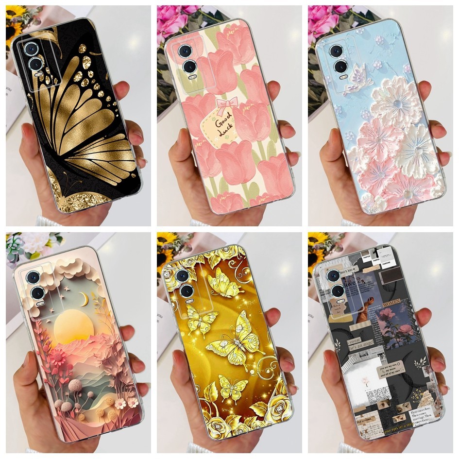 สําหรับ Vivo Y76s Y74s กรณี V2156A V2009A V2124 ปลอกใหม่สไตล์ผีเสื้อดอกไม้ซิลิโคนอ่อนนุ่มปกหลังสําหรับ Vivo Y76 5G กันชน