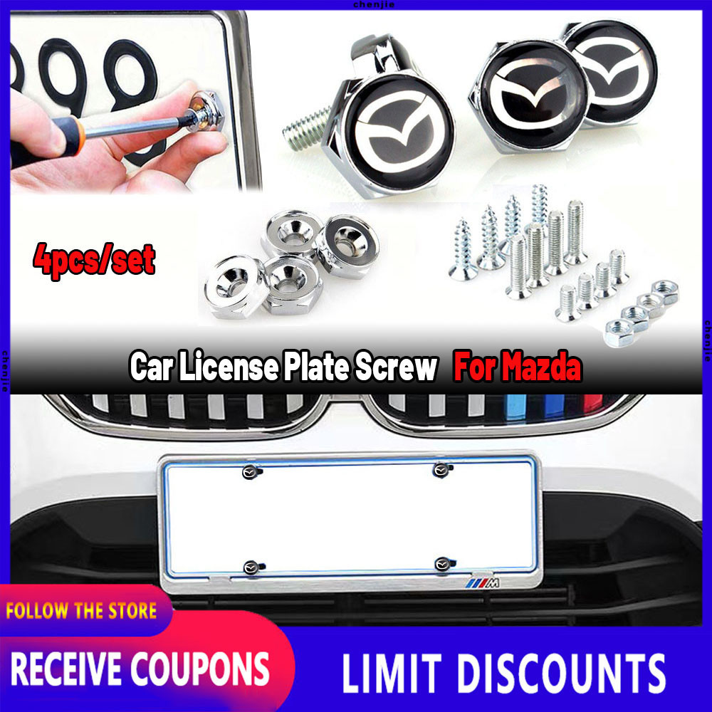 คุณภาพสูง 4 ชิ้น/เซ็ตรถ Chrome Anti-theft สกรูกรอบป้ายทะเบียนรถยนต์สกรู/Bolt/Nuts ฝาครอบสําหรับ Mazd