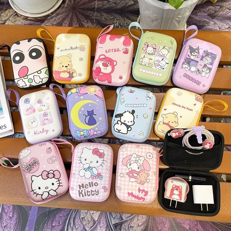 การ์ตูนน่ารัก Sanrio Anime Kitty Kuromi Pochacco หูฟังกรณีสายชาร์จเหรียญ Hard Disk Travel แบบพกพากระเป๋าเก็บ Organizer