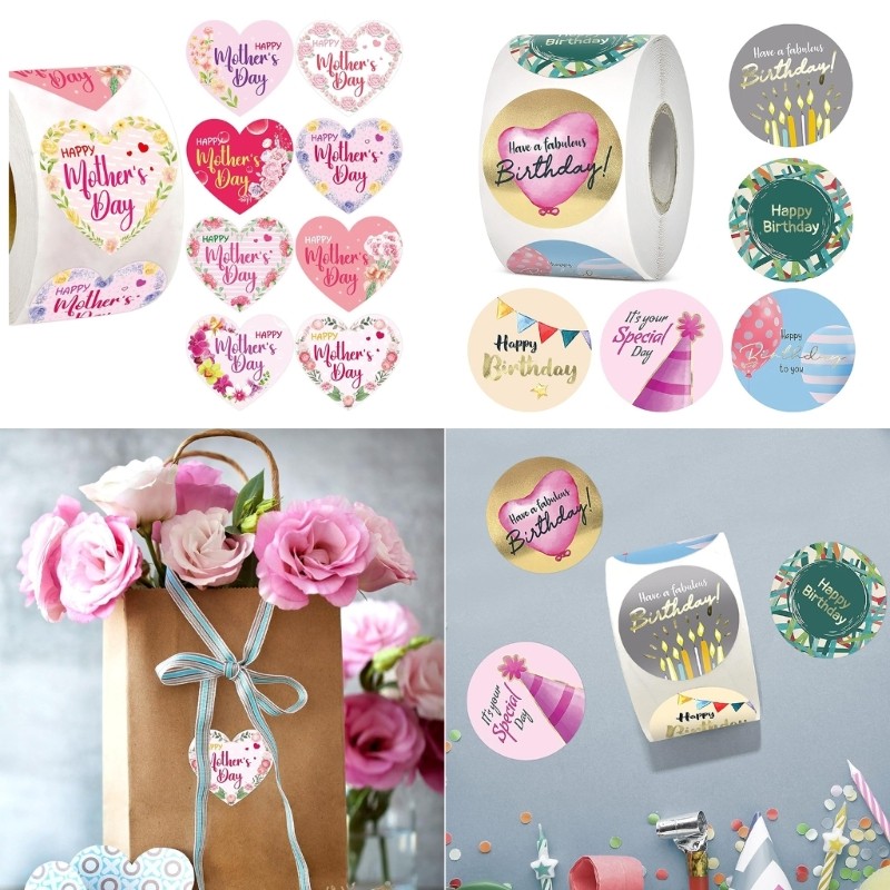 ซ้าย 500Count Flower Packing Sticker 1 นิ้ว Mother s Day Seal Sticker for Mother s Day