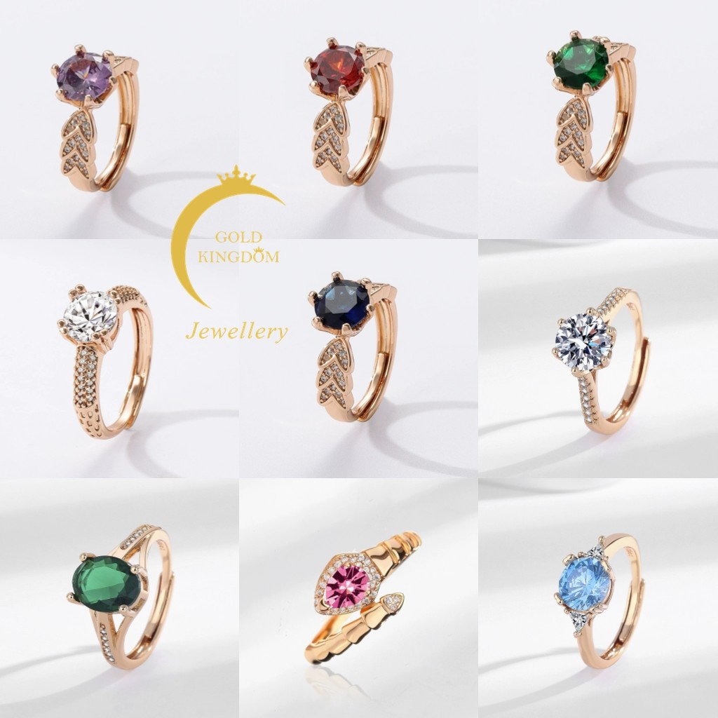 แหวนชุบทองมินิมอลพร้อมเพชรเงา หลายสี สำหรับผู้หญิง
