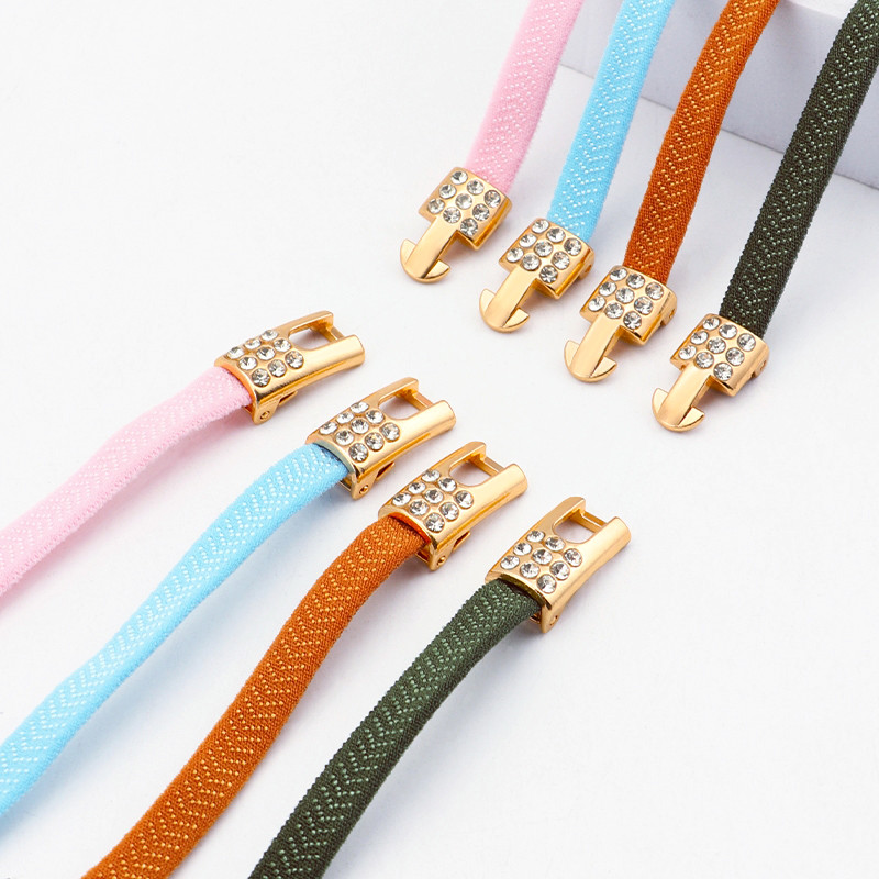 1 คู่ยืดหยุ่นไม่มี Tie รองเท้า Laces Bling เพชร Cross ล็อคเชือกผูกรองเท้า Charms รองเท้าผ้าใบหัวเข็มขัดสําหรับ AF1 โลหะ Shoelaces สําหรับผู้หญิง Man