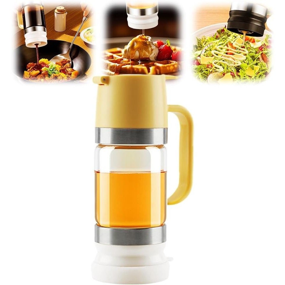 Glass Honey Dispenser, 2025 Upgraded Honey Dispenser No Drip Glass, Maple Syrup Dispenser, 9 OZ Honey Jar with Handle, Syrup Dispenser for Coffee, Tea