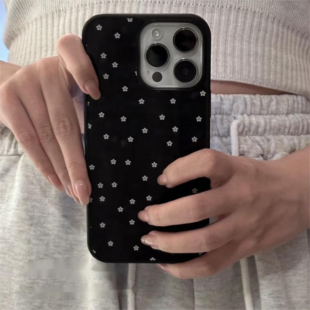 เคสดอกไม้แบบเต็มหน้าจอพื้นหลังสีดำสำหรับ iPhone 12 Pro Max 14 Pro กันกระแทก 11 15 Pro Max เคสแข็ง 16 Pro XS XR ซิลิโคน 13 Pro Max 15 Pro 7 เคสโทรศัพท์กันตก 8 XS Max 13 Pro 15/16 Pro Max