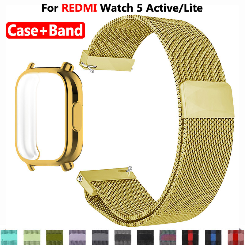 2in1 สายโลหะ + กรณีสําหรับ Redmi Watch5 Active แม่เหล็กสแตนเลส Band Soft TPU ป้องกันหน้าจอสําหรับ Redmi นาฬิกา 5 Lite