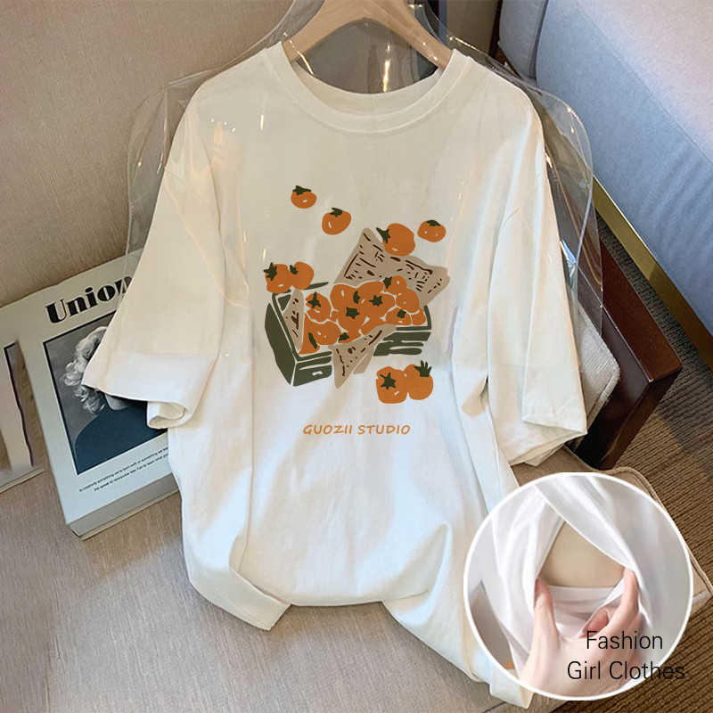 เสื้อผ้าพยาบาล Outing Hot Mom เสื้อให้นมแขนสั้นหลังคลอดสวมใส่ด้านนอกด้านข้างเปิดให้นมบุตรเสื้อผ้าพยาบาล