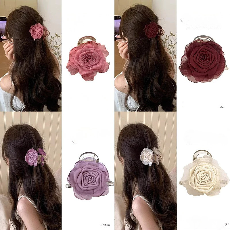 2025 Rose Double-Sided Flower Clip กิ๊บติดผมหญิง Shark Clip