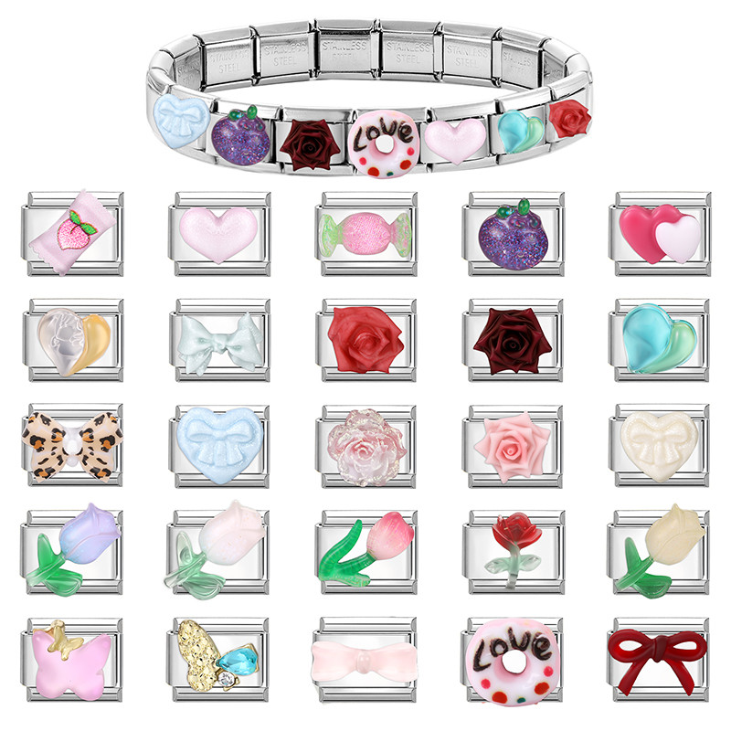 ยอดนิยม Love Heart Dad ดอกไม้อิตาเลี่ยน Charm Links Fit 9 มม.สร้อยข้อมือสแตนเลสทําเครื่องประดับ