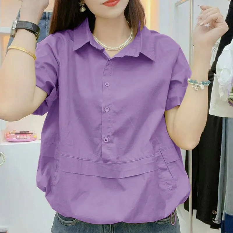 เวอร์ชั่นเกาหลีเสื้อบางแคบ-เอวเสื้อแขนสั้นฤดูร้อนสไตล์ใหม่หลวมสไตล์ตะวันตกหลวม ผอมลง ดูขนาดใหญ่ออกแบบพร็อพเสื้อเรียบง่าย ราคา ถูกที่สุด ดีลบีเคเค แกลเลอรีภาพที่ 3