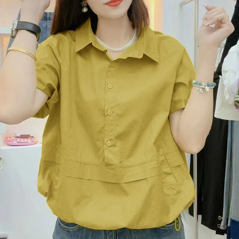 เวอร์ชั่นเกาหลีเสื้อบางแคบ-เอวเสื้อแขนสั้นฤดูร้อนสไตล์ใหม่หลวมสไตล์ตะวันตกหลวม ผอมลง ดูขนาดใหญ่ออกแบบพร็อพเสื้อเรียบง่าย ราคา ถูกที่สุด ดีลบีเคเค แกลเลอรีภาพที่ 5