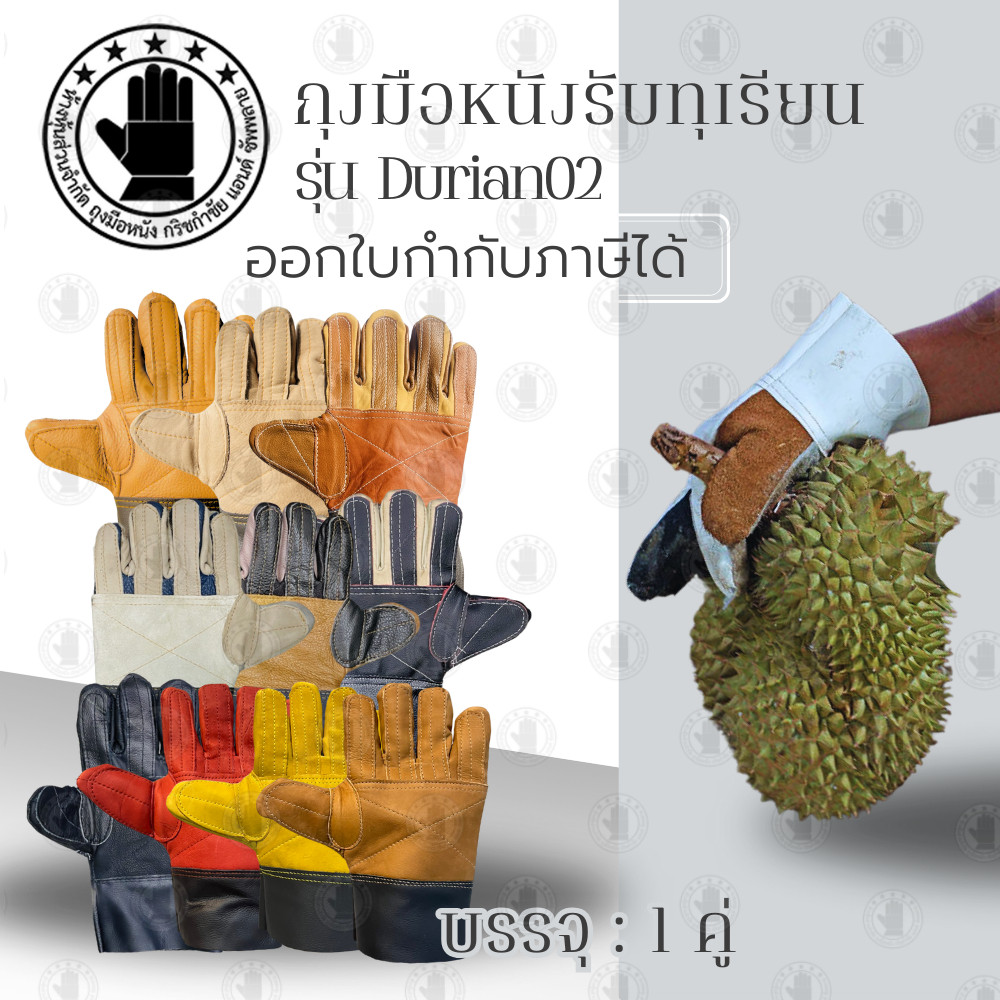 ถุงมือหนังรับทุเรียน รุ่น Durian02 บรรจุ 1 คู่ ใช้สวมใส่เพื่อป้องกันการบาดเจ็บจากหนามทุเรียน สินค้าคละสี – โปรปัง