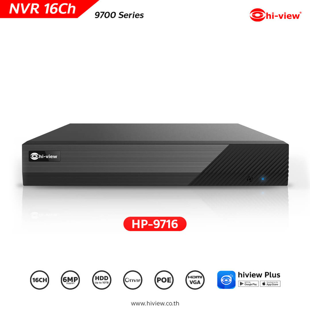 Hi-View HP-9716 NVR Onvif จำนวน 16 ช่อง รองรับความคมชัดสูงสุด 6 ล้านพิกเซล