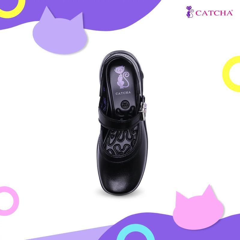 รองเท้านักเรียนหญิง Catcha หนังดำ เบอร์ 30-42