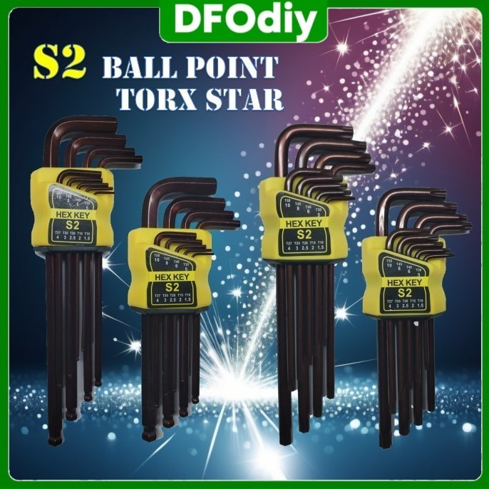 DFOdiy 9 ชิ้น Ball Point Allen Key S2 CRV ประแจเครื่องมือแขน Key Spanner เมตริกไขควงเครื่องมือ Allen