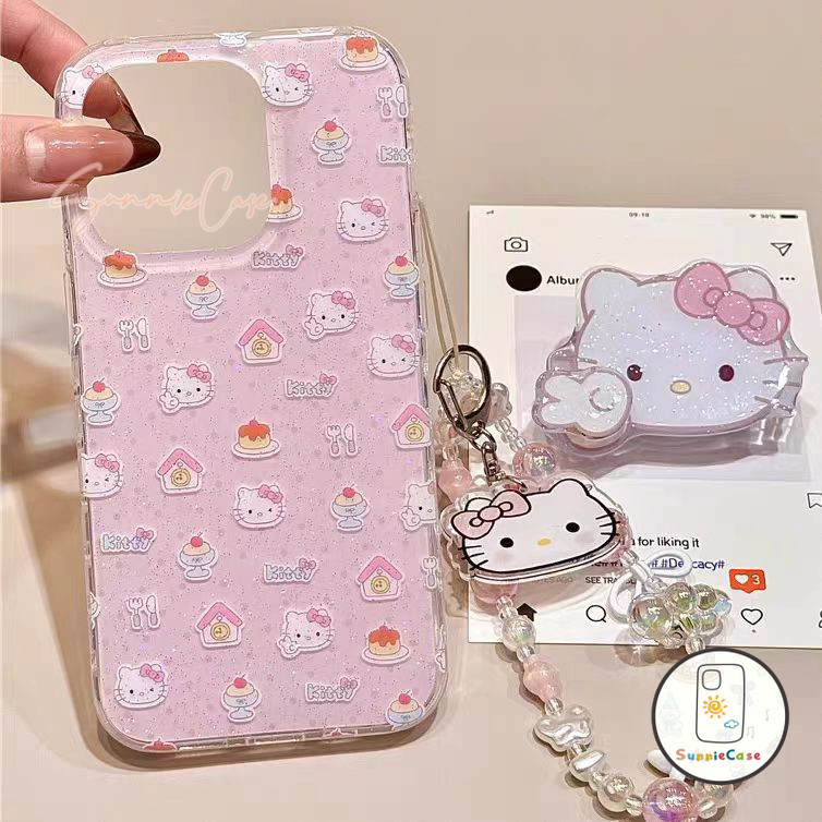 DIY Melody Kitty เคสไอโฟน11 สำหรับ IPhone 13 15 12 11 16 14 Pro Max XR XS X Max 8  7 Plus SE 2020 สีฟ้าสีชมพู เรียบง่าย