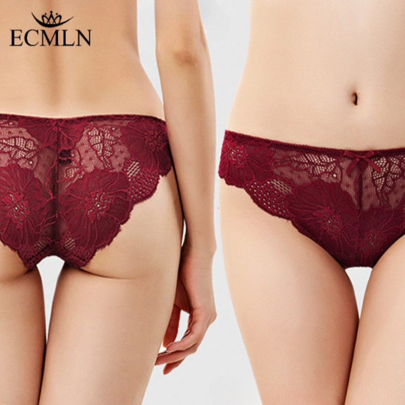 Ecmln Low-rise กางเกงเซ็กซี่ Breathable เซ็กซี่ Hollow กางเกงสําหรับผู้หญิงน่ารักโบว์คุณภาพสาวชุดชั้นใน
