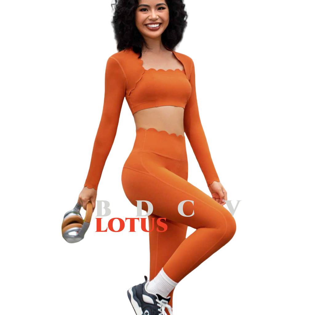 Bdcv Lotus ความยืดหยุ่นสูงโยคะชุดกีฬาผู้หญิงแขนยาวสวมใส่ OOTD วิ่งกางเกงแห้งเร็วฟิตเนสพิลาทิสการฝึกอบรม Top