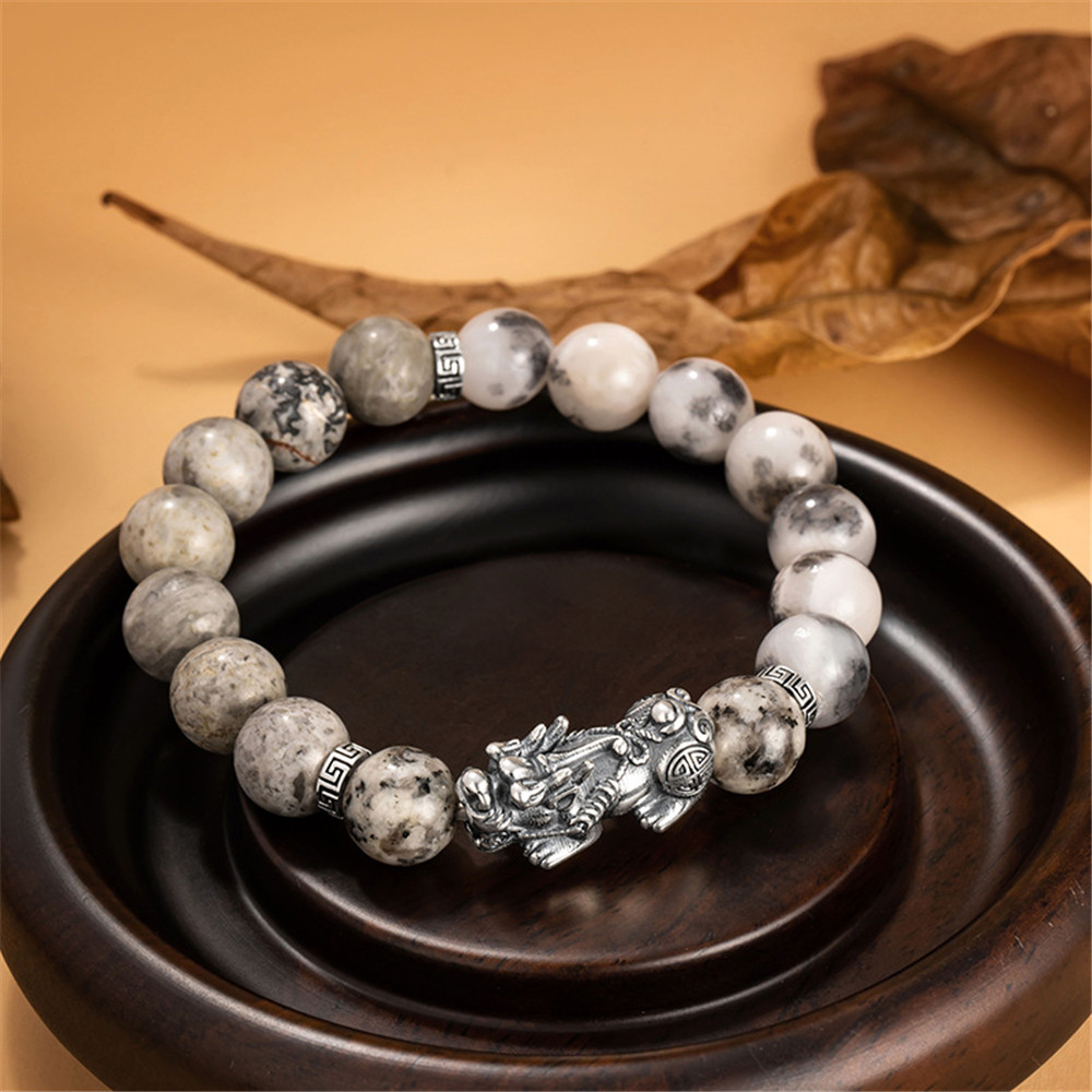 สร้อยข้อมือปี่เซียะสไตล์จีนใหม่ภูมิศาสตร์หกตัวอักษรเครื่องประดับมืออาชีพหินเปอร์เซียคุณภาพสูง