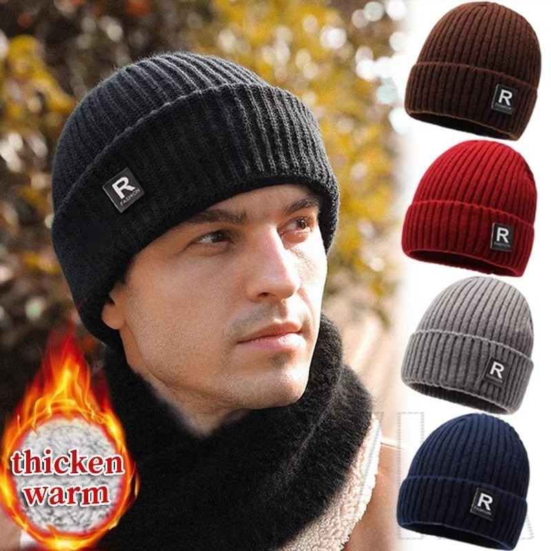 ผู้ชายถักหมวก-windproof,thicken,ซับขนสัตว์เทียม-สําหรับฤดูหนาวกีฬากลางแจ้งเก็บอุปกรณ์เสริมที่อบอุ่น-แฟชั่น,เรียบง่าย-หมวกป้องกันหู